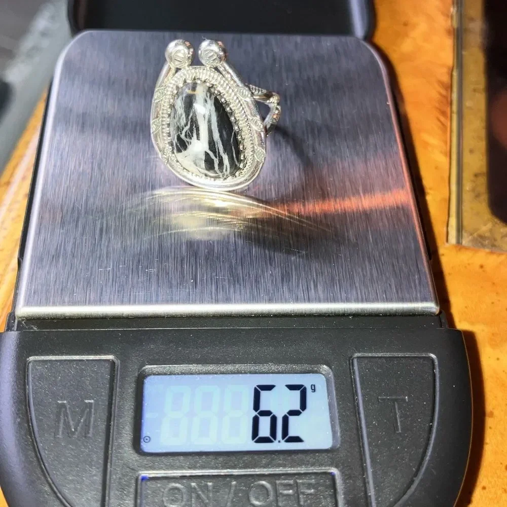 Genuine White Buffalo Sterling Silver Horseshoe Ring Size 7